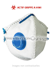 Masque de Protection FFP2 AVEC VALVE pour une haute protection respiratoire -  Certifié norme CE EN 149 - Actif Grippe A (H1N1)