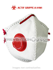 Masque de Protection FFP3 AVEC VALVE pour une très haute protection respiratoire - Certifié norme CE EN 149 - Actif Grippe A (H1N1)